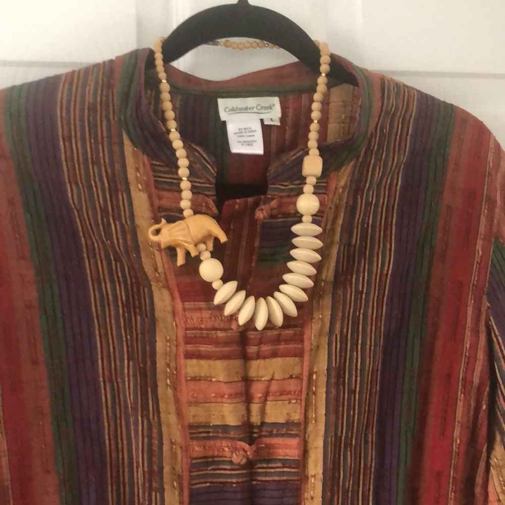 Natural Wooden with carved elephant necklace
